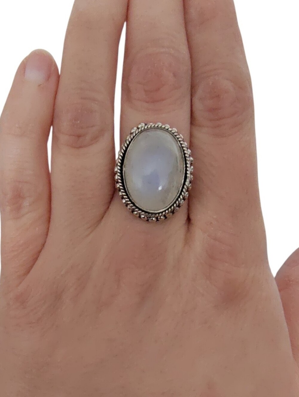 Handmade Rainbow Moonstone Ring | Sterling Silver 925 | Size 7